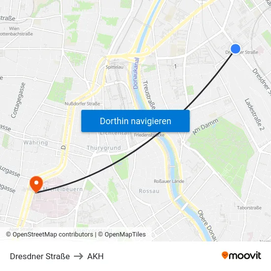 Dresdner Straße to AKH map