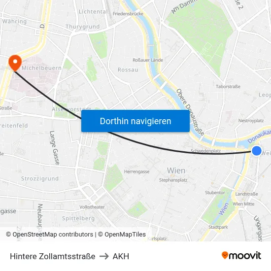 Hintere Zollamtsstraße to AKH map