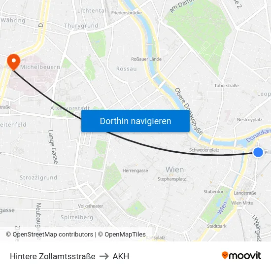 Hintere Zollamtsstraße to AKH map