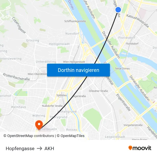 Hopfengasse to AKH map