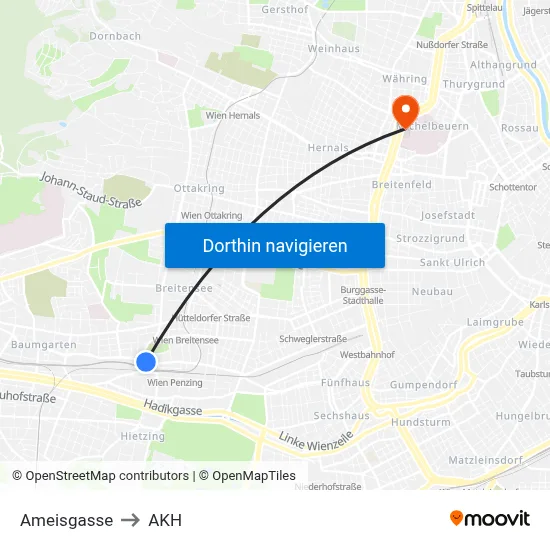 Ameisgasse to AKH map
