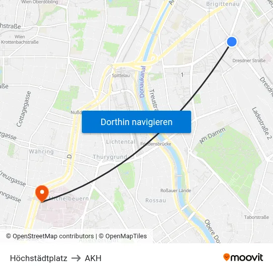 Höchstädtplatz to AKH map