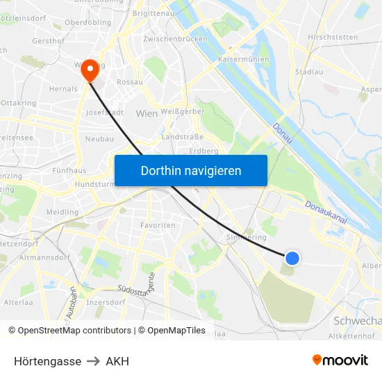 Hörtengasse to AKH map