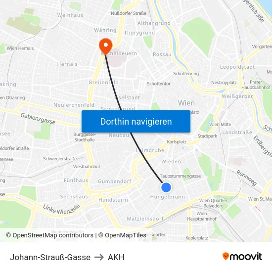 Johann-Strauß-Gasse to AKH map