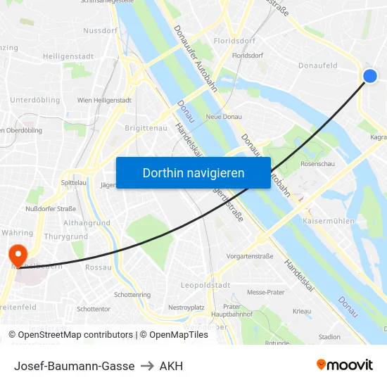 Josef-Baumann-Gasse to AKH map
