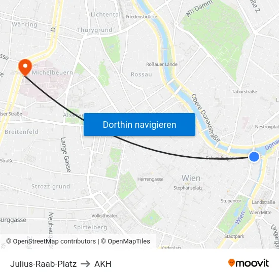 Julius-Raab-Platz to AKH map