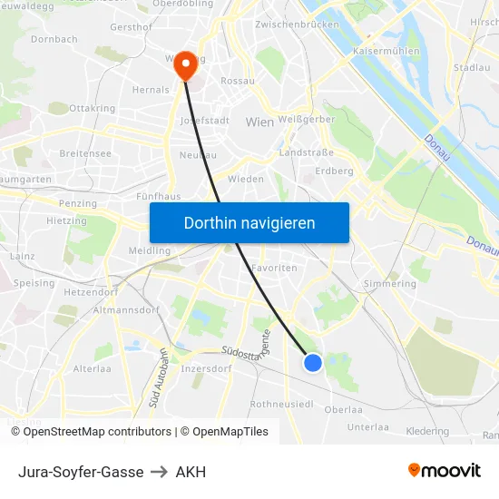 Jura-Soyfer-Gasse to AKH map