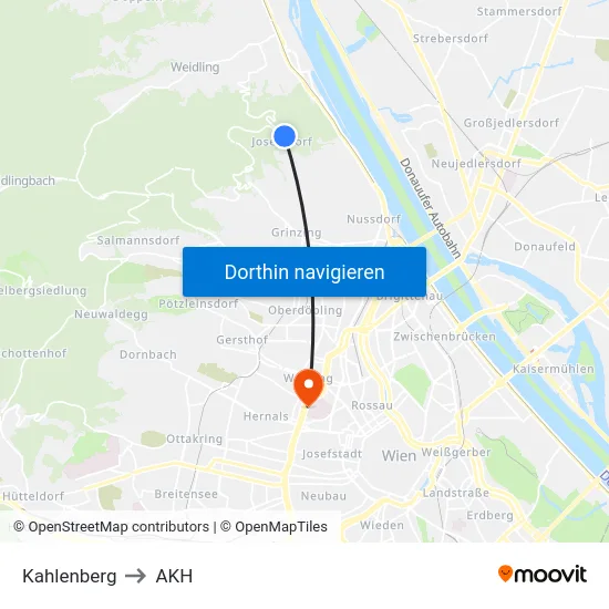 Kahlenberg to AKH map