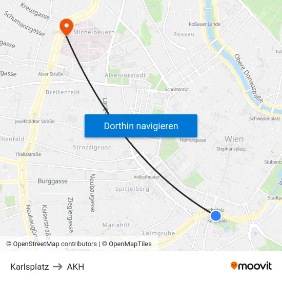 Karlsplatz to AKH map