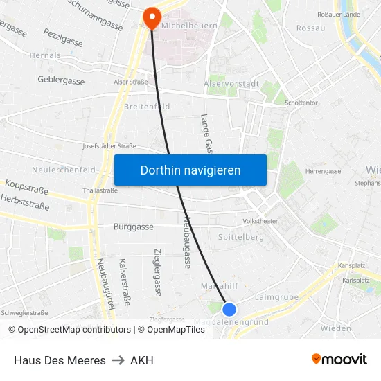 Haus Des Meeres to AKH map