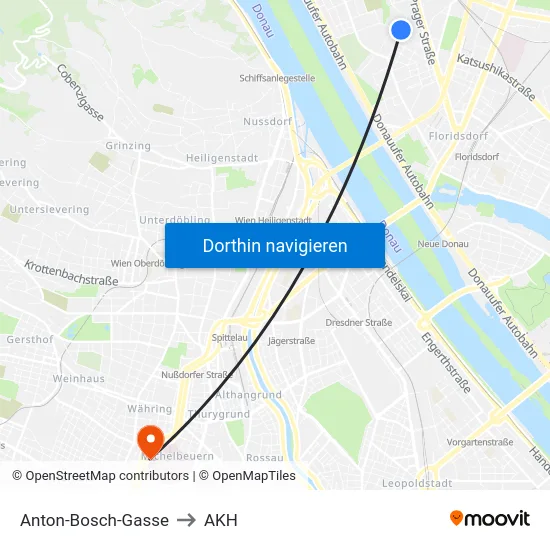 Anton-Bosch-Gasse to AKH map