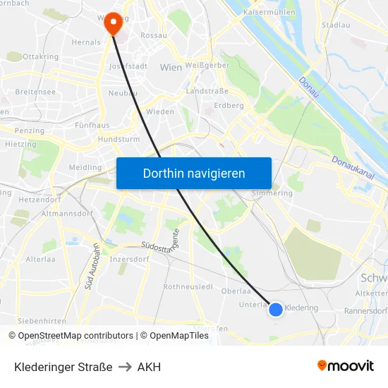 Klederinger Straße to AKH map