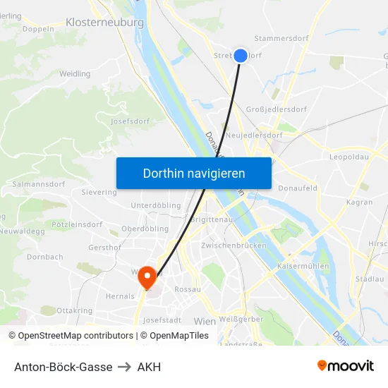 Anton-Böck-Gasse to AKH map