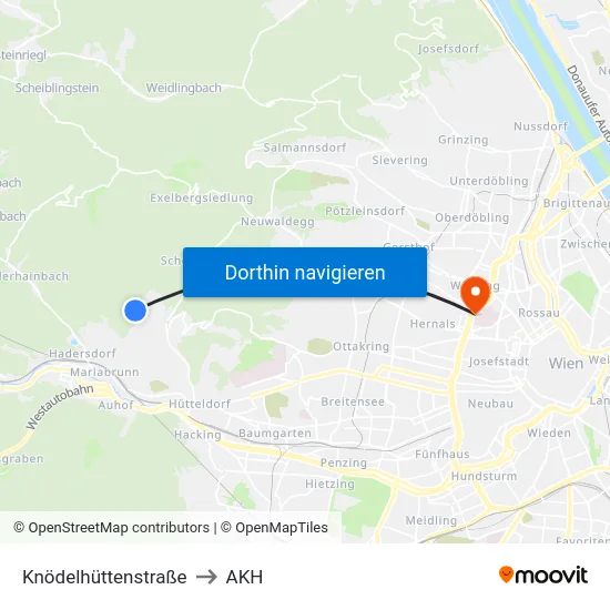 Knödelhüttenstraße to AKH map