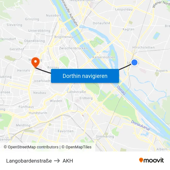 Langobardenstraße to AKH map