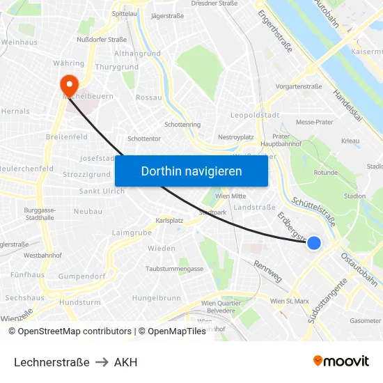 Lechnerstraße to AKH map