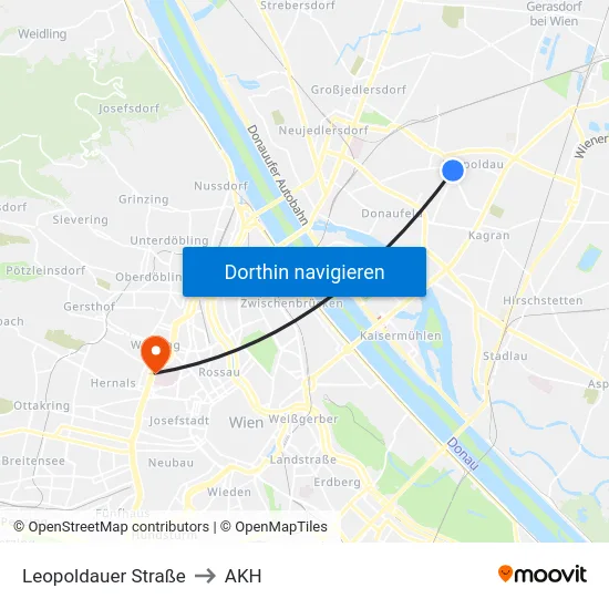 Leopoldauer Straße to AKH map