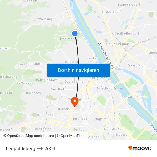 Leopoldsberg to AKH map