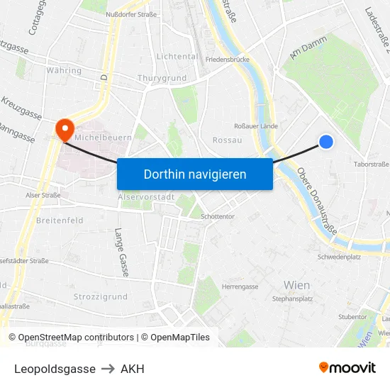 Leopoldsgasse to AKH map