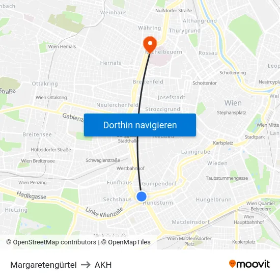 Margaretengürtel to AKH map