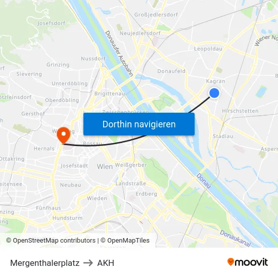Mergenthalerplatz to AKH map