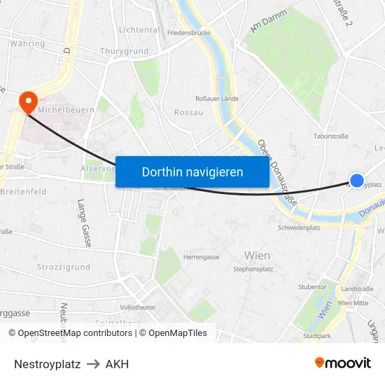 Nestroyplatz to AKH map