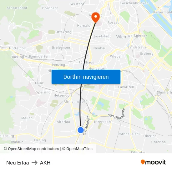 Neu Erlaa to AKH map