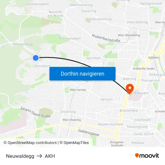 Neuwaldegg to AKH map