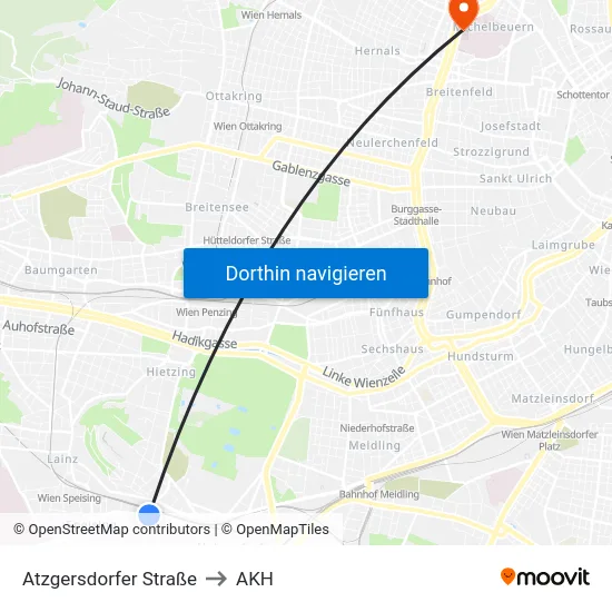 Atzgersdorfer Straße to AKH map