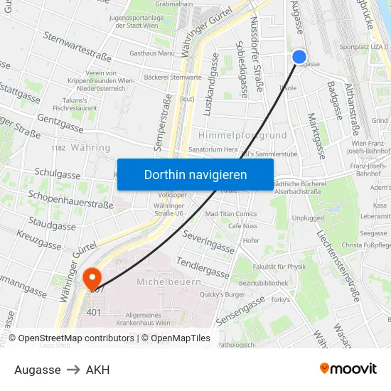 Augasse to AKH map