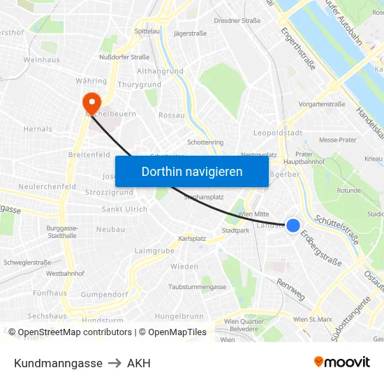Kundmanngasse to AKH map