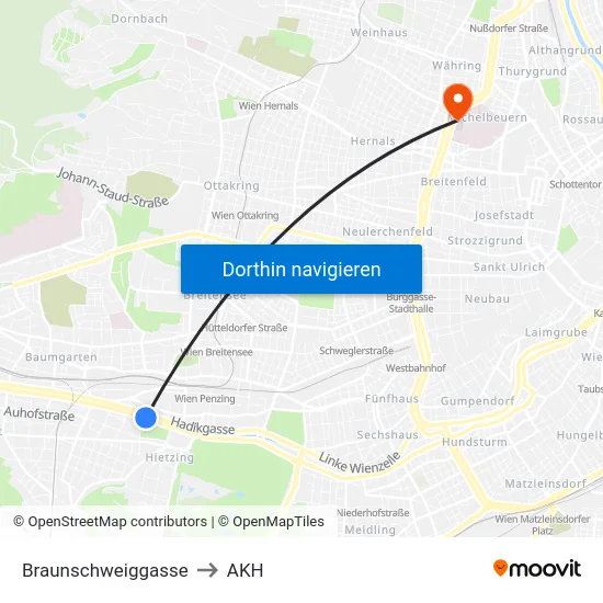 Braunschweiggasse to AKH map