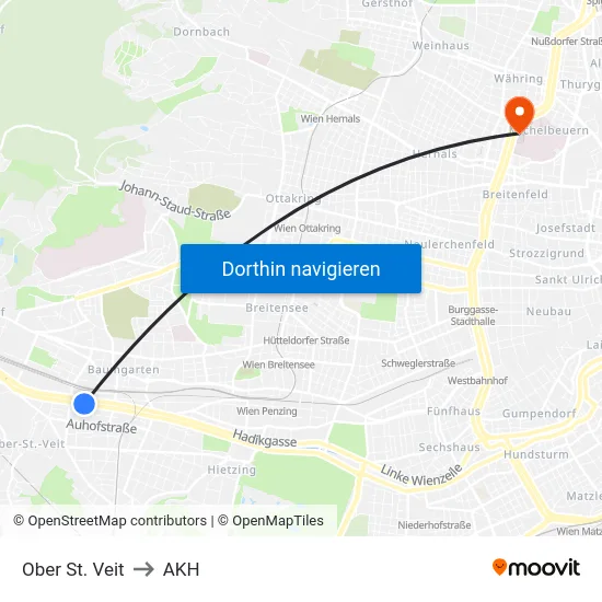 Ober St. Veit to AKH map