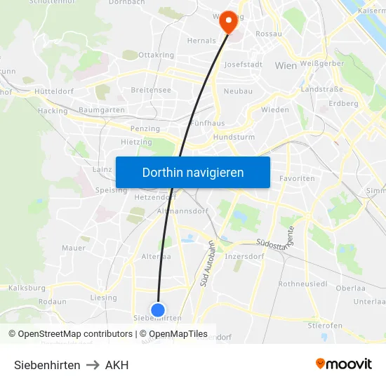 Siebenhirten to AKH map