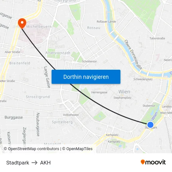 Stadtpark to AKH map