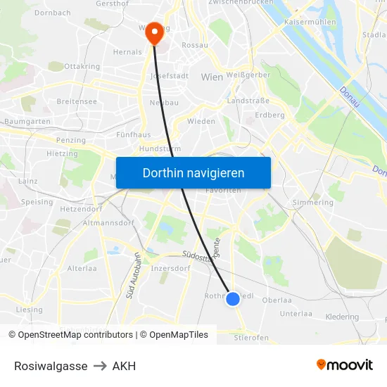 Rosiwalgasse to AKH map