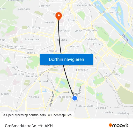 Großmarktstraße to AKH map