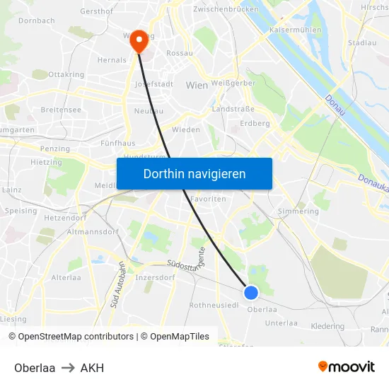Oberlaa to AKH map