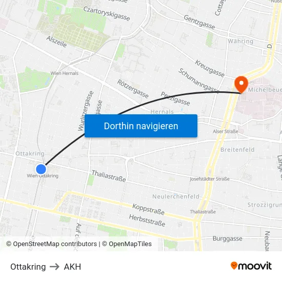 Ottakring to AKH map
