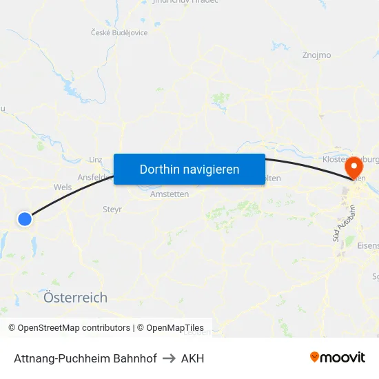 Attnang-Puchheim Bahnhof to AKH map