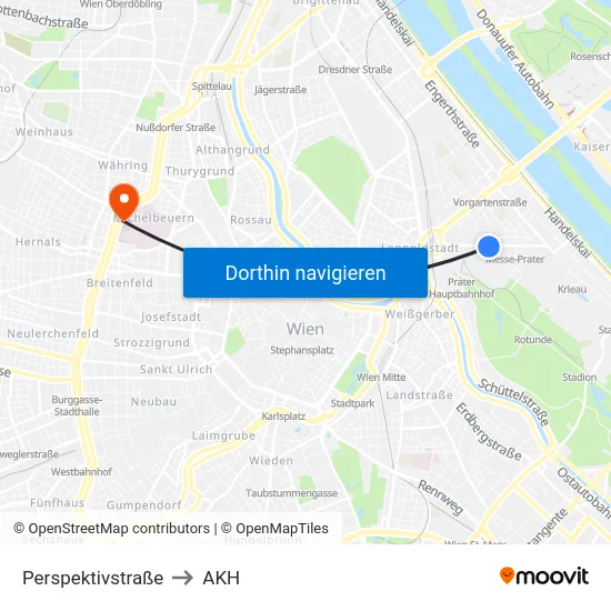 Perspektivstraße to AKH map