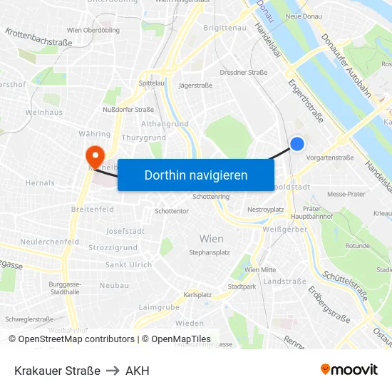 Krakauer Straße to AKH map