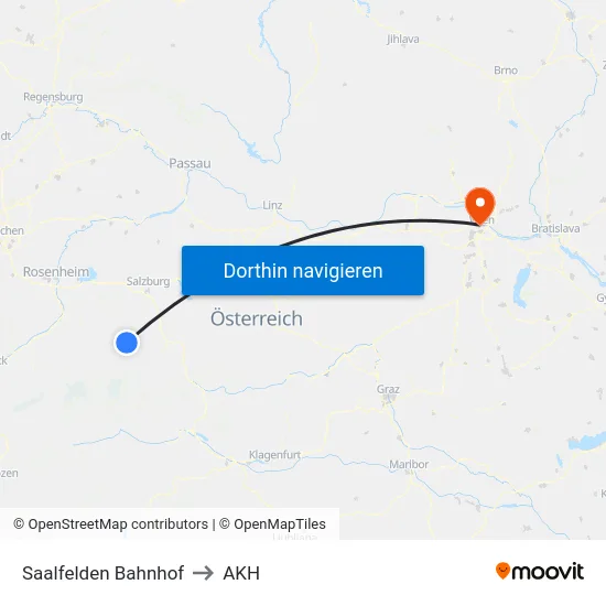 Saalfelden Bahnhof to AKH map