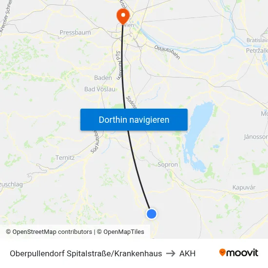 Oberpullendorf Spitalstraße/Krankenhaus to AKH map