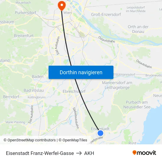 Eisenstadt Franz-Werfel-Gasse to AKH map