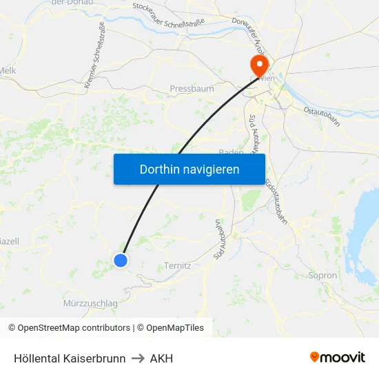 Höllental Kaiserbrunn to AKH map