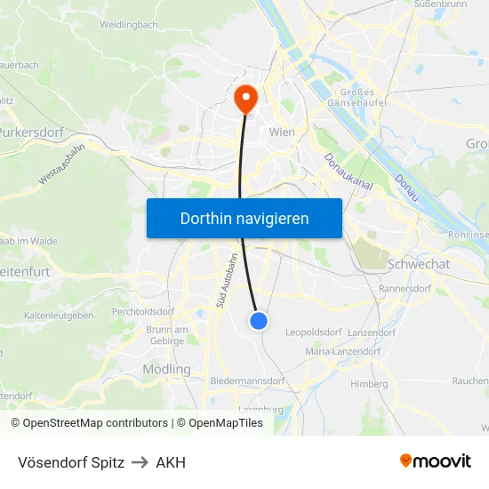 Vösendorf Spitz to AKH map