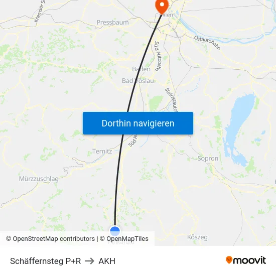 Schäffernsteg P+R to AKH map