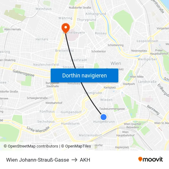 Wien Johann-Strauß-Gasse to AKH map