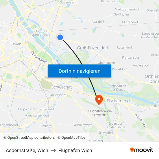 Aspernstraße, Wien to Flughafen Wien map